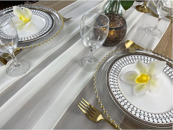 EHLDekol 13ft Ivory Chiffon Table Runner, 29x156 Inches Romantic and Rustic - Image 3