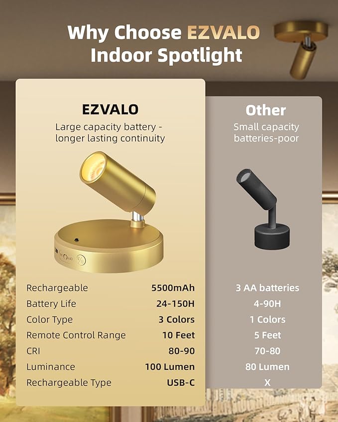 EZVALO LED Spotlight Indoor, 5500mAh Rechargeable Battery Picture Lights - Image 7