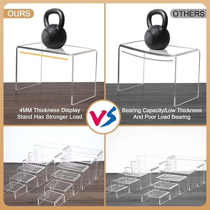 12 Pcs Acrylic Display Risers, 2 Sets Small Size Clear Acrylic Risers, 0.15" - Image 6