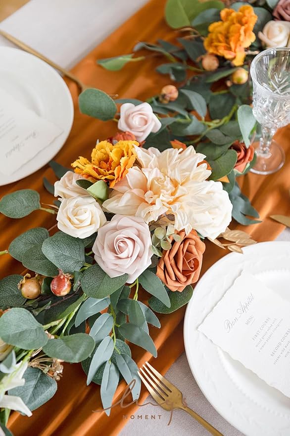 Ling's Moment Fall Flower Garland - 6FT Eucalyptus & Rose - Sweetheart Table - Image 5