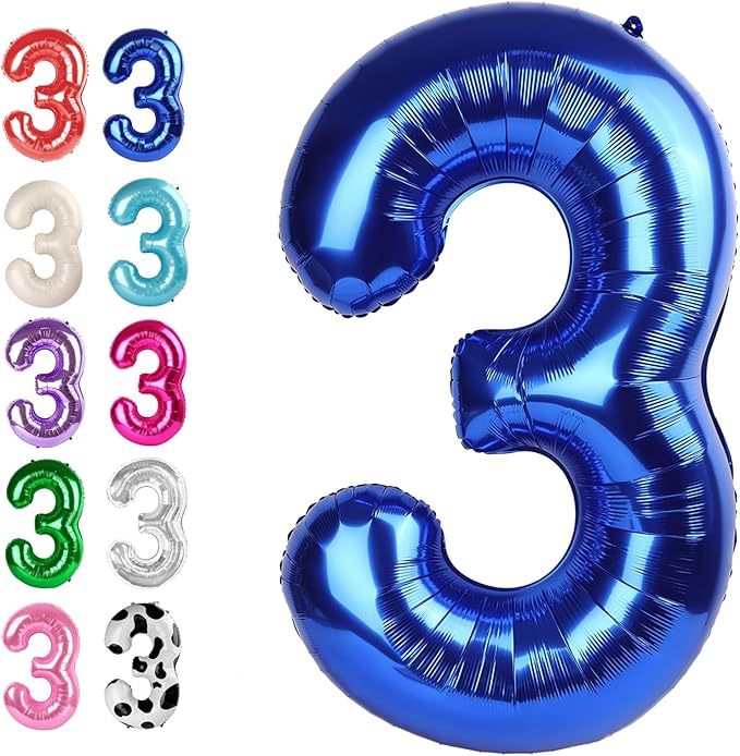40 Inch Navy Blue 3 Large Number Balloon, 3 13 23 30 33 36 38Blue Birthday by Upgesy