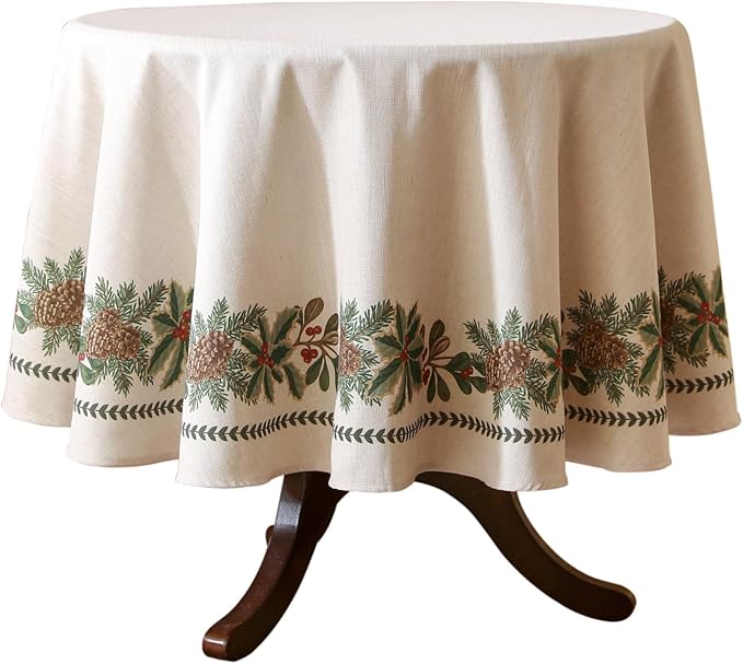 ISAENNE Designer Christmas Linen Small Round Tablecloth, Light Beige Western by Isaennehomedecoration