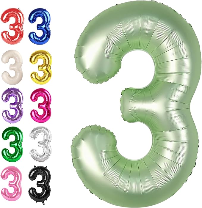Large 40 Inch Sage Green 3 Number Balloon, 3 13 23 30 33 36 38 Oliver Green by Upgesy
