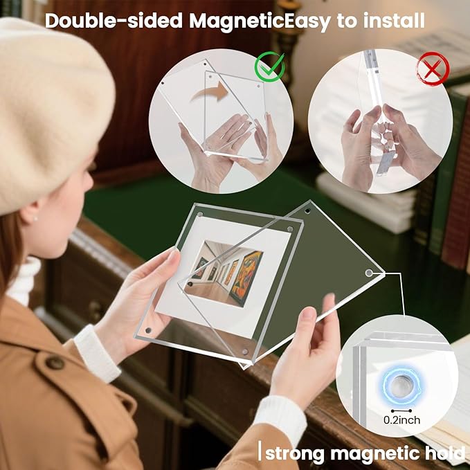 JOHOUSE 2 Pack 5 x 7 Acrylic Picture Frames, Double Sided Magnetic Photo Frames - Image 7