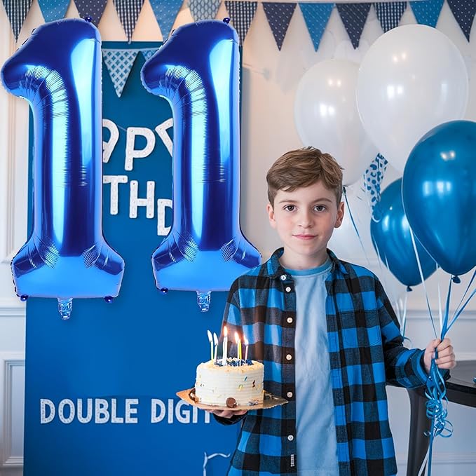 11 Balloon Number Birthday, Giant Navy Blue Number 1 & 1 Helium Foil Balloons - Image 7