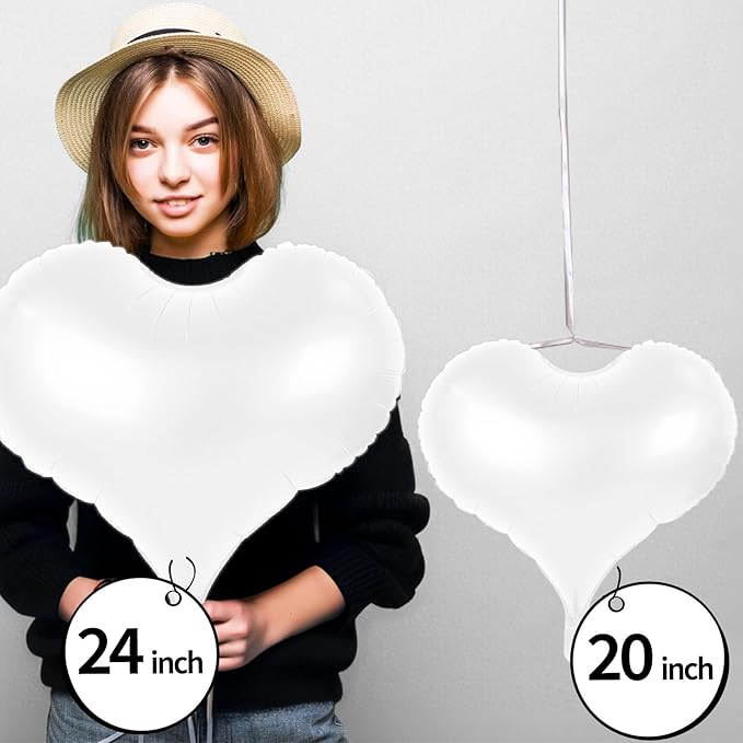 24 Inch Black White Heart Balloons - Image 7