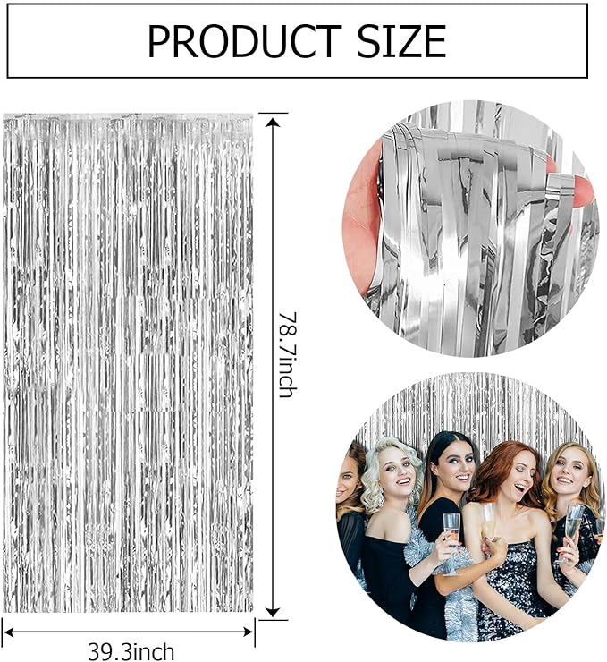 20 Pack Silver Backdrop Curtain Party Decorations Foil Fringe Backdrop Silver - Image 7