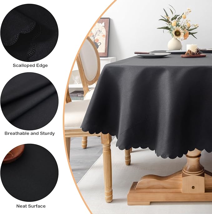 Oval Black Tablecloth 60 x 84 Inch Polyester Fabric Washable Table Cloth - Image 4