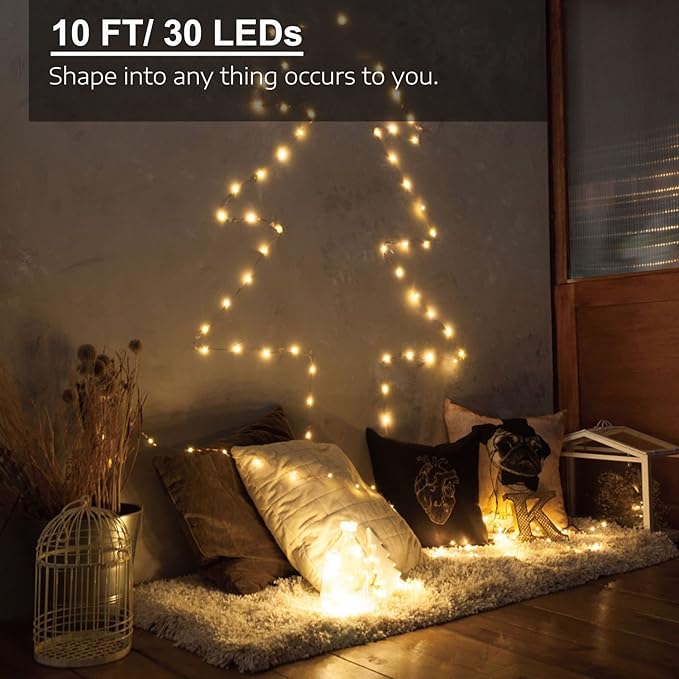 3 Pack Rechargeable String Fairy Lights 10ft 30 LED, 4 Modes Copper Wire - Image 3