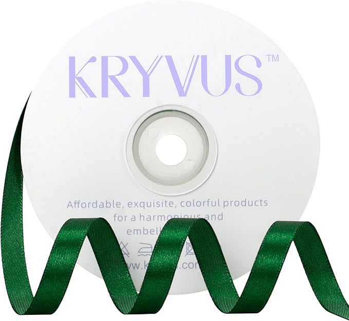 Green Satin Ribbon 3/8 inch X Continuous 50 Yards, Single Face Polyester Ribbon by Kryvusribbon