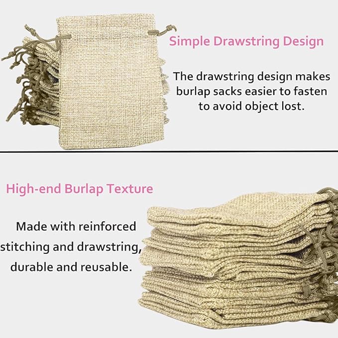 LYSXP 50PCS Burlap Bags with Drawstring，7x9 Inch Cream color Drawstring Gift - Image 6