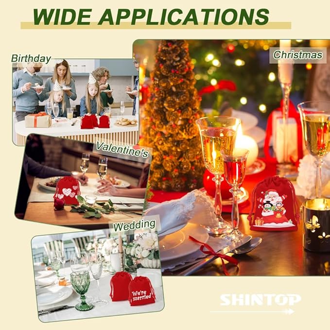 Shintop 50pcs Little velvet bags, 3x4inch Red Drawstring Gift Bags Small - Image 7