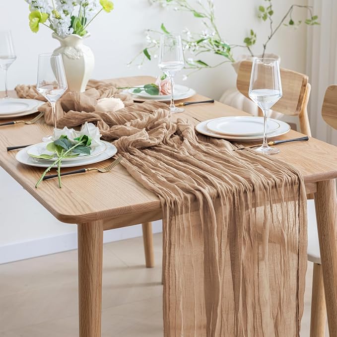 Asee'm 4pcs Cheesecloth Table Runner 120 Inches Long Nude Boho Gauze Cheese - Image 6