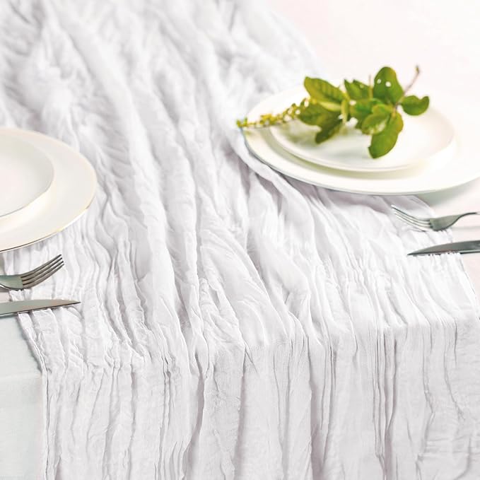 Hahuho Ivory Cheesecloth Table Runner 10ft, Gauze Boho Rustic Table Runners - Image 5