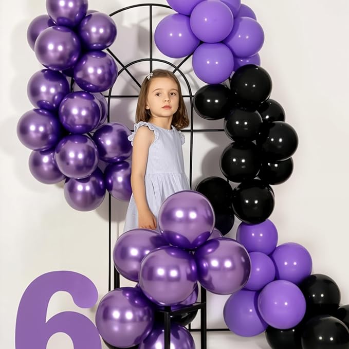 Purple and Black Balloons, 12 Inch Metallic Purple Dark Light Purple Black - Image 7