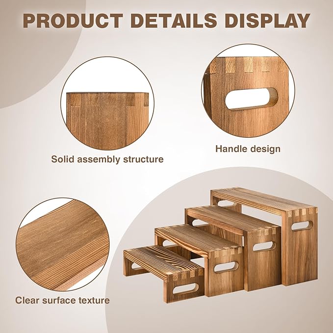 8 Pcs Wood Risers Display Stands, 2 Set Wooden Risers - Image 4