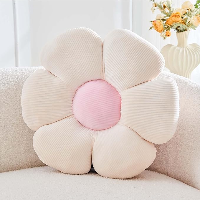 Beige Flower Pillow, 19.6" Cute Flower Shaped Floor Pillow, Aesthetic Floral by Kcvvcr