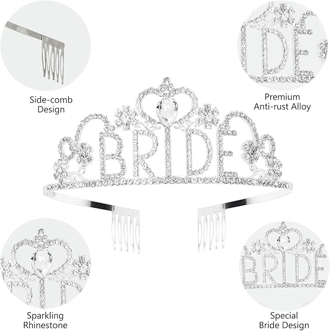 4 Pcs Bachelorette Party Decorations, BRIDE Crown, Pearl Bride Sash, Bride - Image 3