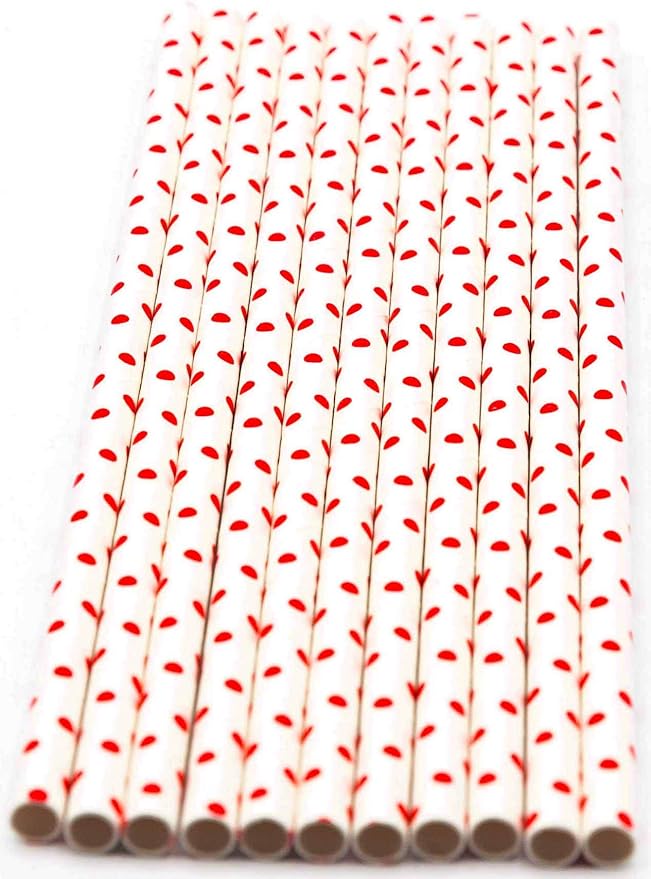 Pack of 150 Red Polka Dot Biodegradable 4-Ply Paper Drinking Straws - Image 2