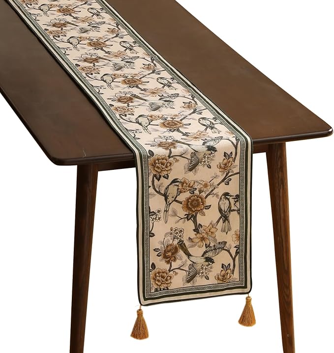 ISAENNE Designer Vintage Beige Linen Table Runner 118 Inches Extra Long by Isaennehomedecoration