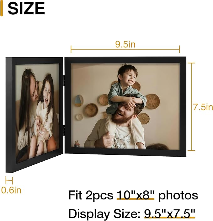 decorUhome Double 10x8 Picture Frame Vertical, Engineered Wood Bifold Photo - Image 3
