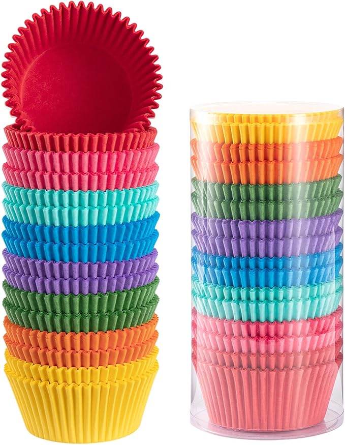 Gifbera Bright Rainbow Jumbo Cupcake Liners 400-Count, Large Solid Colorful by Gifbera