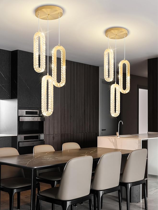 Modern Pendant Light for Kitchen Island Crystal Ring Chandelier Gold LED - Image 8