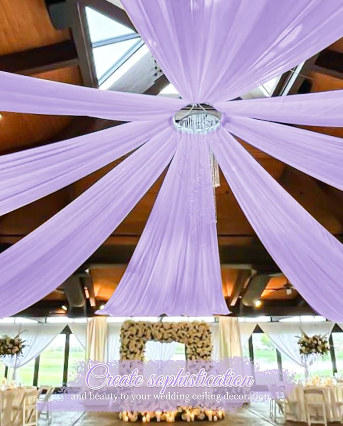 6 Panels Lilac Wedding Ceiling Drapes 5ftx30ft Ceiling Drapes Chiffon Fabric - Image 5