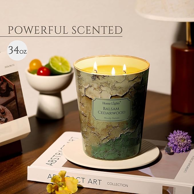 HomeLights Balsam Cedarwood Scented Candles | 34oz Soy Candles Industrial Chic - Image 2