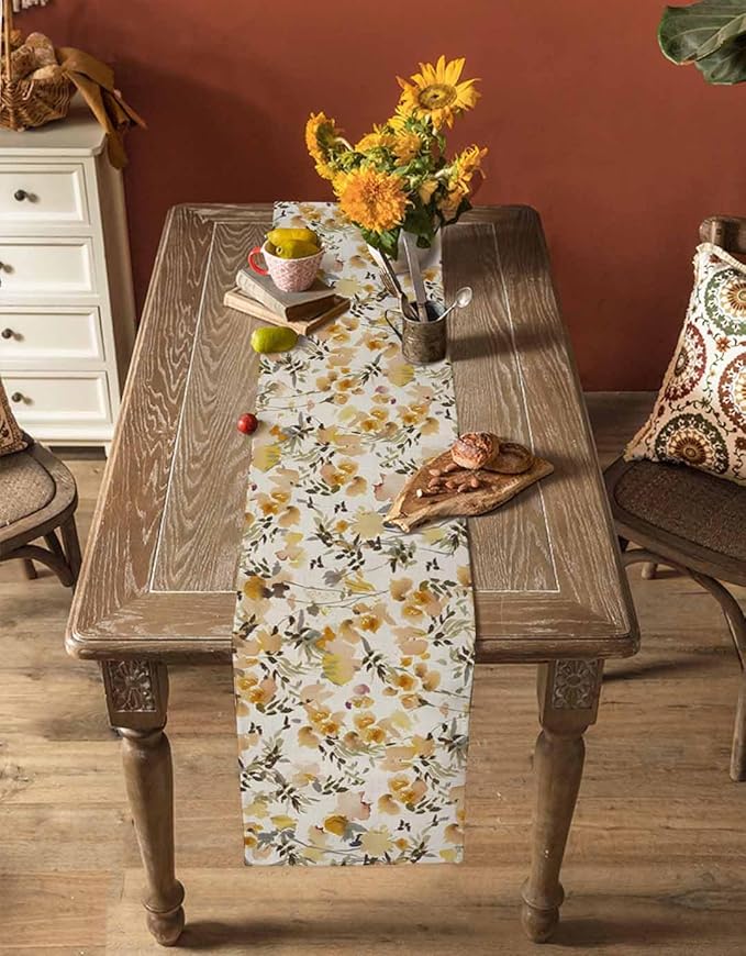 Vintage Orange Flower Cotton Linen Table Runner - Image 4