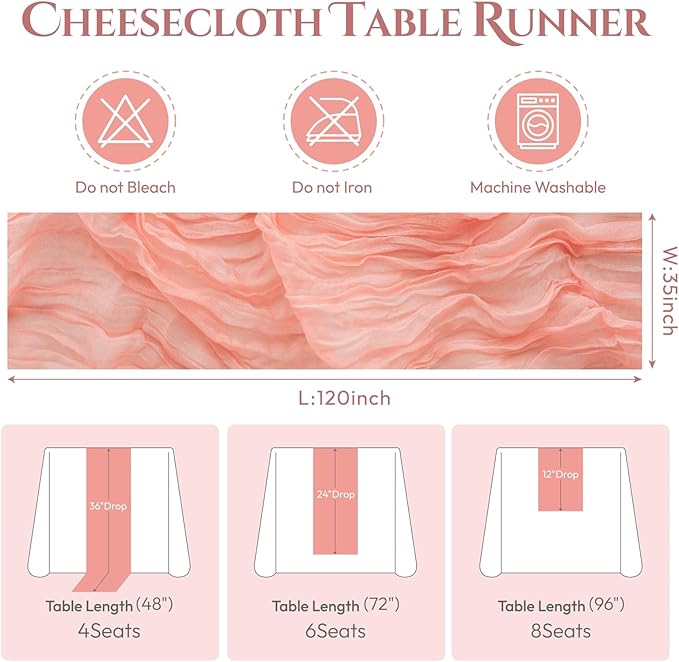 Sioloc 10 Pack Peach Coral Cheesecloth Table Runner Fall Autumn Decor - Image 6