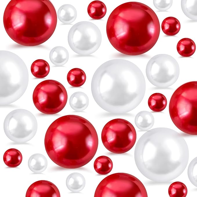260Pcs Red&White Glossy Beads for Centerpiece Decor, Artifical Pearls Vase by EGKamhFloatingBeadsPearls