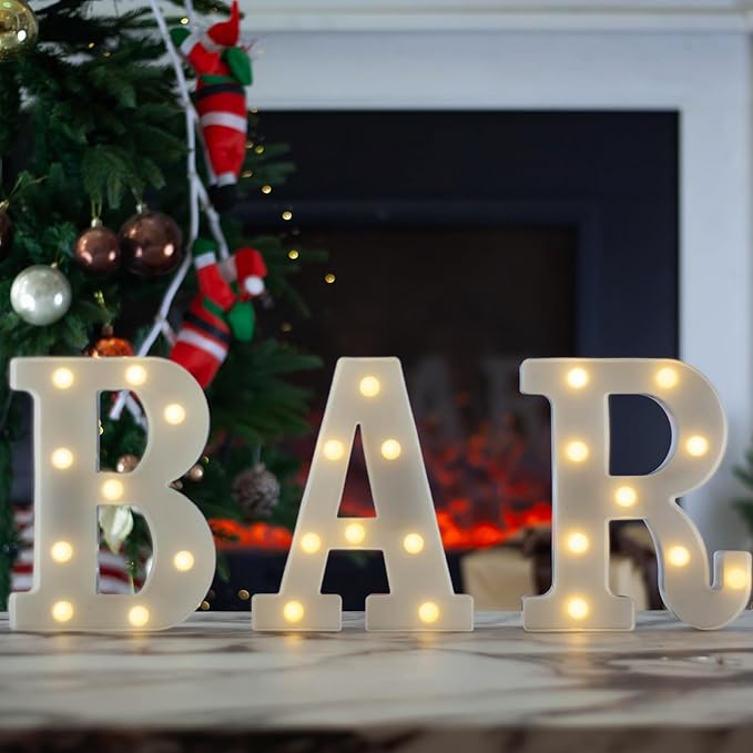 LED Marquee Letter Lights, Small Light Up Marquee BAR Sign, Decorative LED by SKYPHAROS