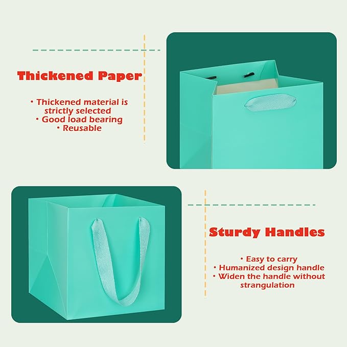ADIDO EVA Teal Blue Square Gift Bags Small Size Square Bottom Paper Bags - Image 3