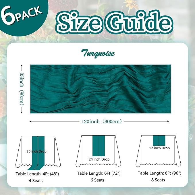 6 Pack Turquoise Cheesecloth Table Runner 10ft Boho Gauze Fabric Cheese Cloth - Image 2