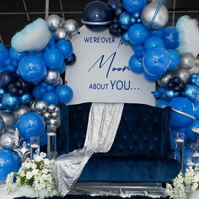 Blue Silver Balloons Set, 12 Inch Blue and Silver Balloons Dark Navy and - Image 7