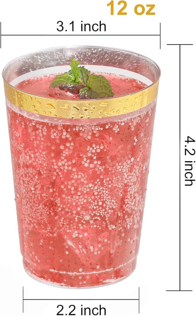 I00000 50 Pack 12 oz Gold Plastic Cups, Disposable Plastic Wine Glasses - Image 2