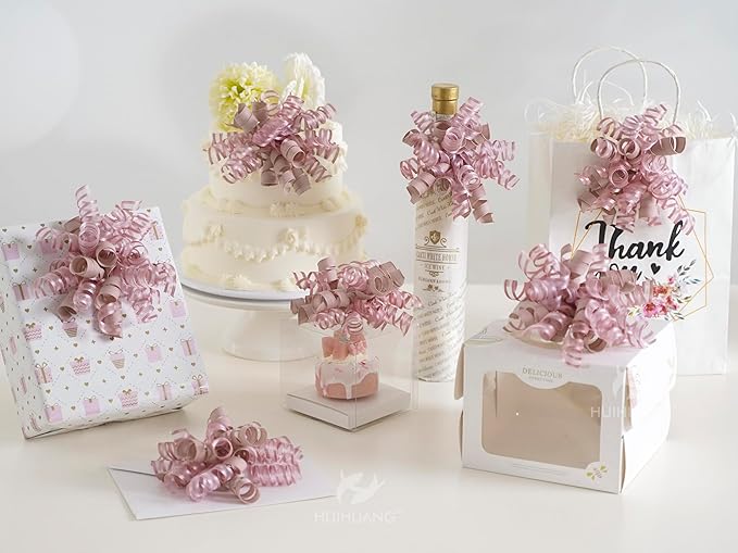HUIHUANG Self-Adhesive Curly Bows Gift Wrap Accessory Dusty Rose Gift Bow 5 - Image 4