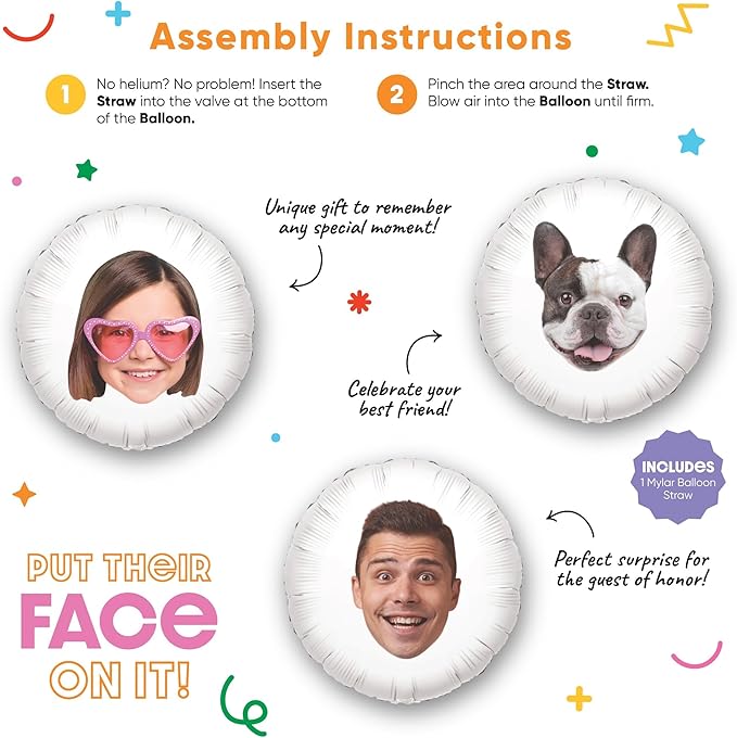 Big Dot of Happiness Personalized Fun Face Photo Balloons, Custom Birthday - Image 5