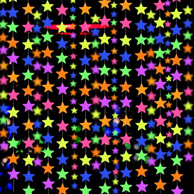 120feet UV Star Paper Neon Garland Neon Streamers Black Light Neon Decorations by WELITTCON