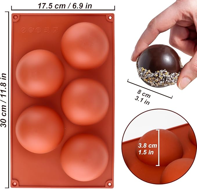 3 Pack Extra Large 5-Cavity Semi Sphere Silicone Molds, Half Sphere Baking Mold - Image 6