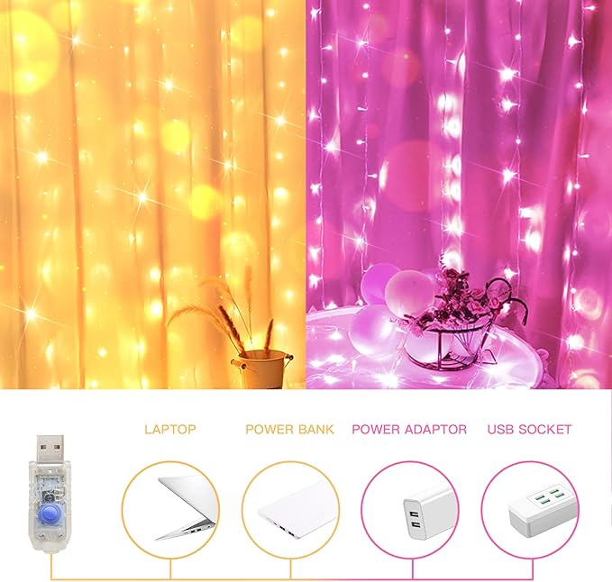 suddus Color Changing Curtain Lights, 200 Led 6.5ft x 6.5ft Hanging String - Image 5