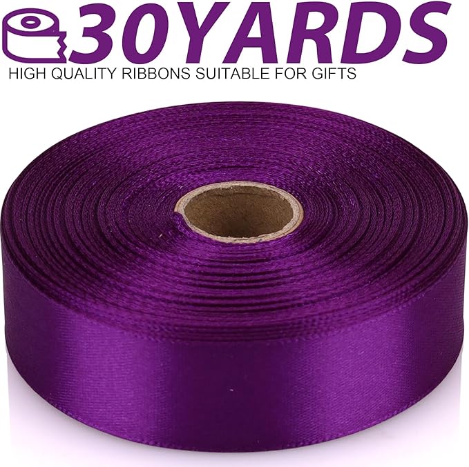 Purple Ribbon 7/8 Inch 30 Yards Satin Craft Ribbon-Single Face Polyester Ribbon - Image 2