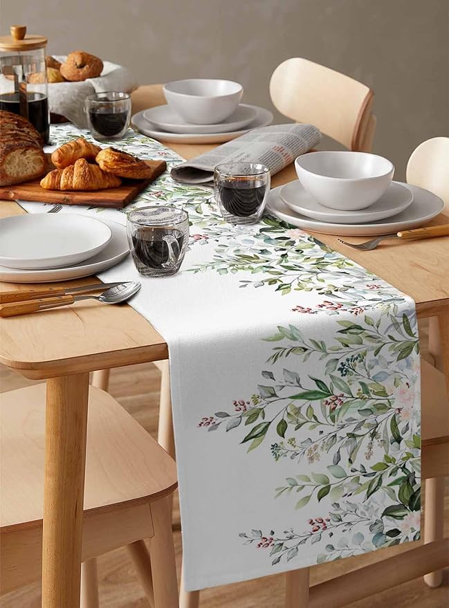 Botanical Eucalyptus Cotton Linen Table Runner - Image 3