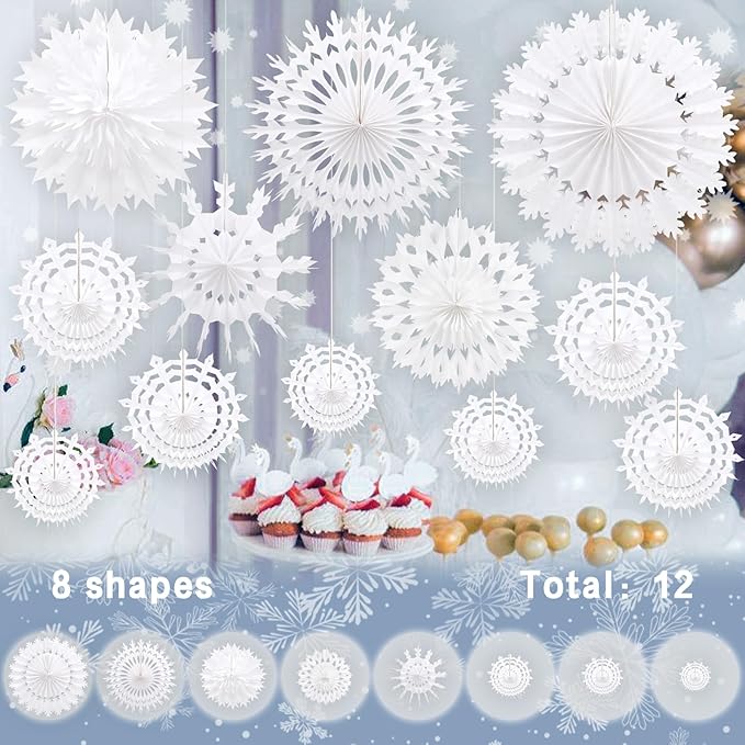 BestoFun 12 PCS White Paper Snowflake Decorations Frozen Birthday Party - Image 5