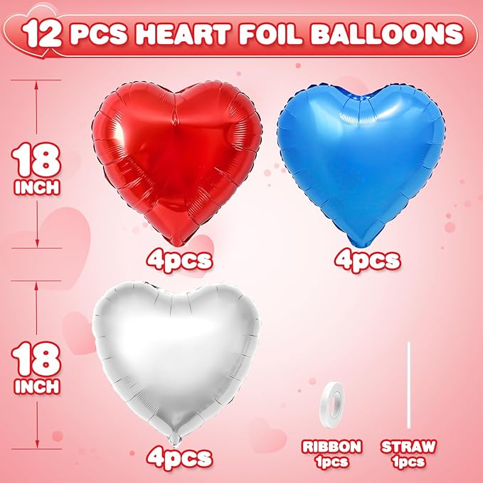 Red Blue Silver Heart Balloons - Image 2