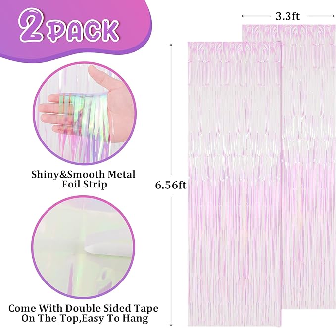 2 Pack Iridescent Tinsel Foil Fringe Curtains, Iridescent Party Decorations - Image 3
