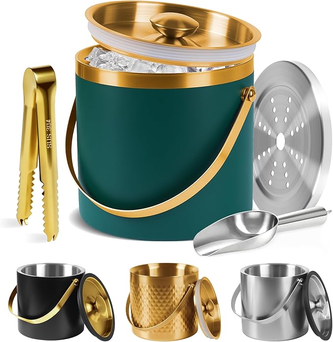 Ice Bucket, Ice Bucket with Silicone Sealing Ring Double-Wall Vacuum Insulation by Unknown