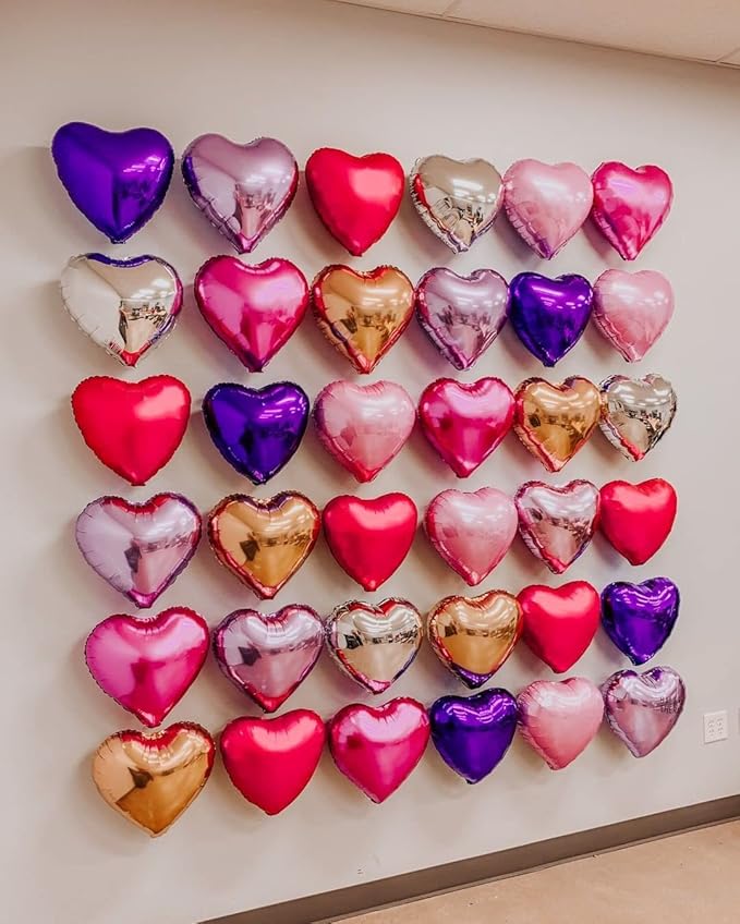10Pcs Pink Foil Heart Shaped Balloons 18 Inch Bright Pink Heart Balloons - Image 6