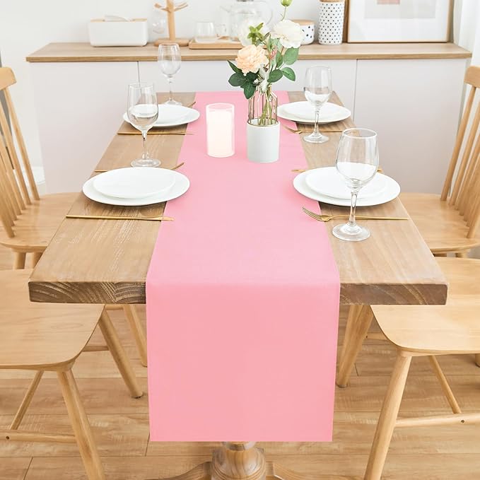 2 Pack Pink Table Runner 12 x 90 Inch Solid Color Farmhouse Runners Coffee - Image 3